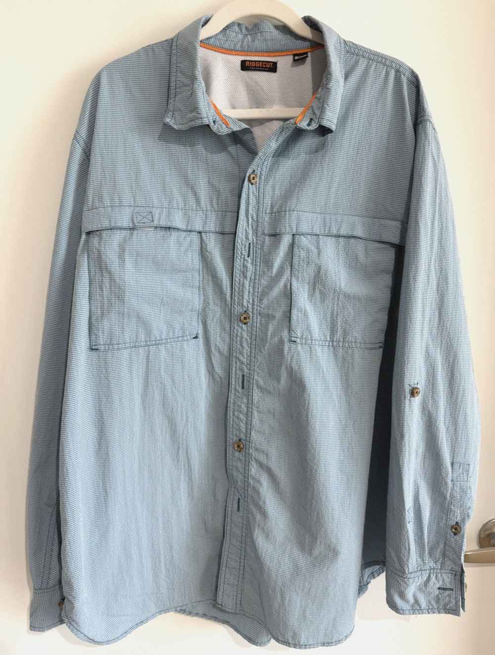 Ridgecut Toughwear fishing hiking Vented Roll-Tab Blue Ripstop Shirt XL Tall